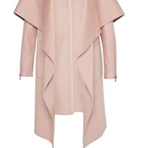 BCBGMaxAzria Beige Wool Cape Coat with Leather-like Sleeves